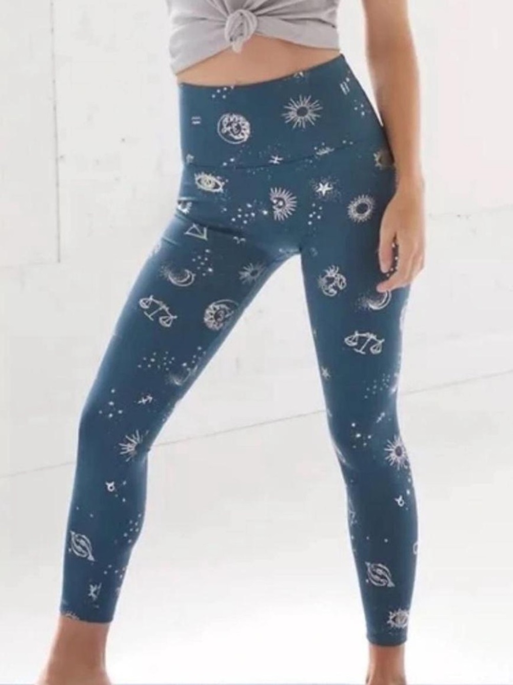 Beyond Yoga Navy Leggings with Gold Celestial Print